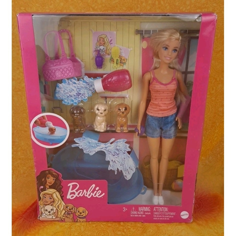 Barbie Puppy Bath Time Playset with Barbie Doll 3 Puppies and Accessories